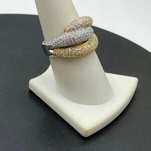 YGI 925 CN Tri-tone Sparkling Micro Pave CZ Overpass Iced Chunky Ring Sz 8.5